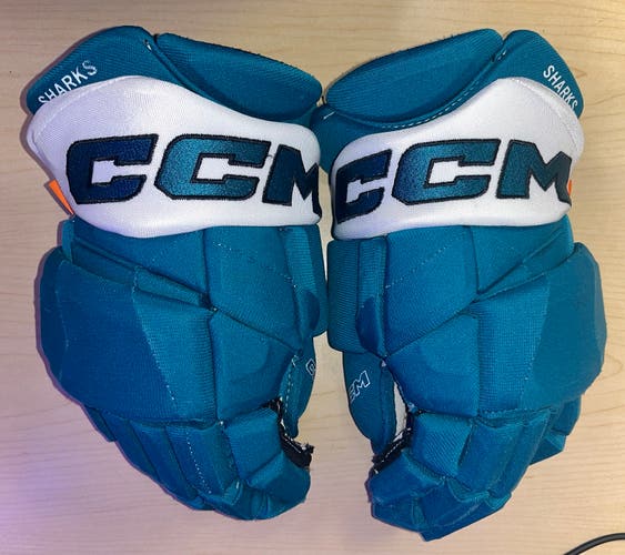 CCM Pro Stock San Jose Sharks Jetspeed Pro Teal Gloves - 14” Jacob MacDonald