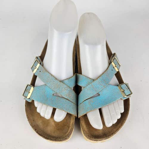 Birkenstock Yao Balance Women's Size: 38 / 7 Slide Sandals Blue Sparkle