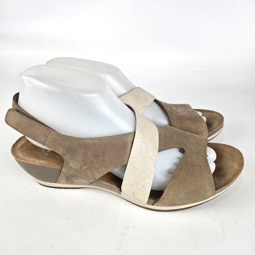 Dansko Vicky Slingback Wedge Sandals Womens 39 / 8.5 Beige Leather Adjustable