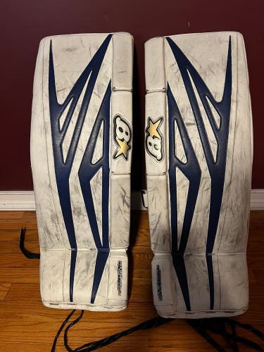 White Used Intermediate 31" + 1" Brian's GNETiK 8.0 Goalie Leg Pads with knee guards