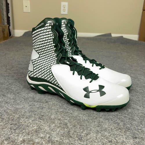 Under Armour Mens Football Cleat 12.5 White Green Lacrosse Shoe High Clutchfit X