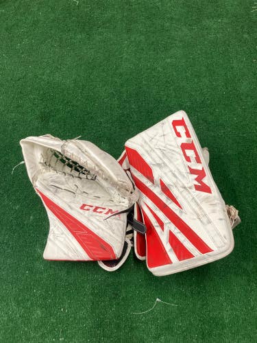 Red Used 34" Senior CCM Extreme flex 4.9 Goalie Glove and Blocker Regular