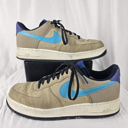 Nike Air Force 1 Low Khaki Brown Blue Sneaker Shoes Men's Size 12.5