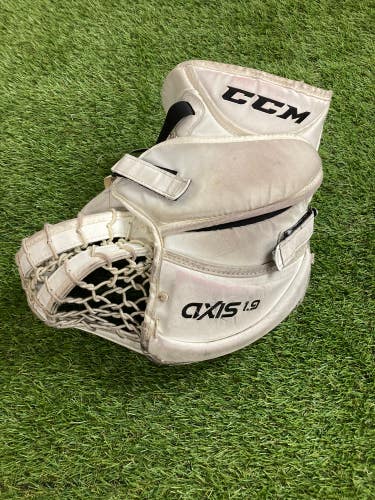 White Used Intermediate CCM Axis 1.9 Goalie Gloves