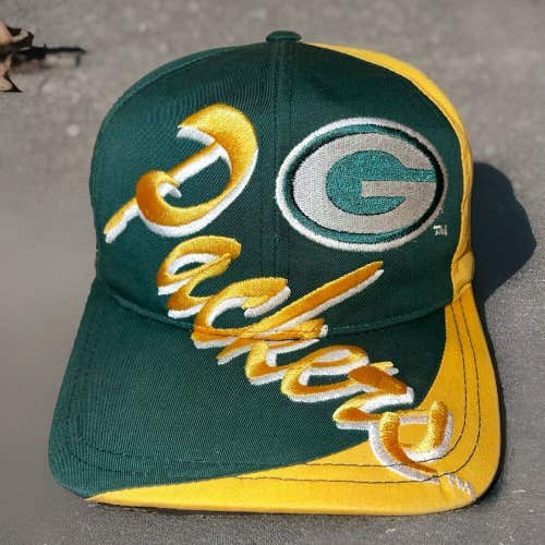 Vintage Green Bay Packers Logo 7 Big Logo Split Color Block Snapback Hat Rare