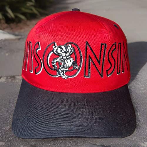 Vintage 90s Wisconsin Badgers Bucky Spellout Snapback Hat Cap Rare