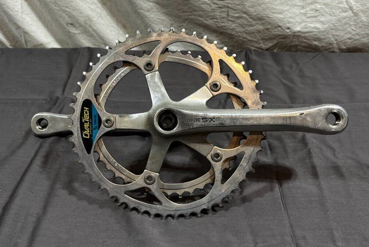 Vintage SR Sakae SX Silver Aluminum 170mm 52/42 Ovaltech Double Crankset +BB