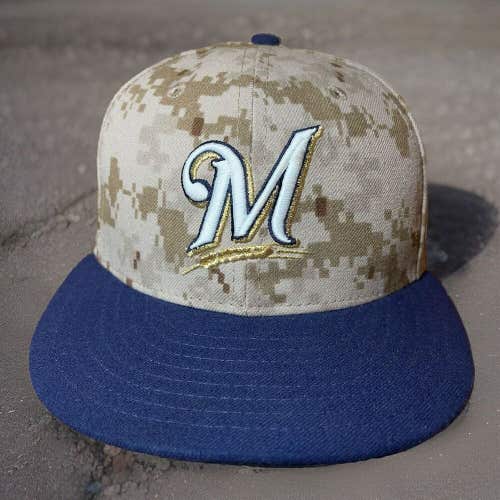 59Fifty Milwaukee Brewers Tan Digital Camo Fitted Hat Cap - 6 7/8 - Navy Marines