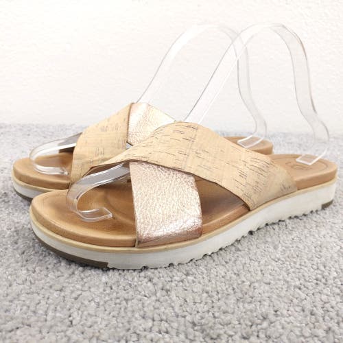 UGG Kari Cross Strap Sandals Womens 8 Slip On Shoes Beige Metallic Tan