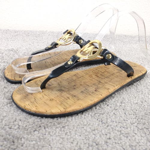 Michael Kors Charm Jelly Sandals Womens 7 Flip Flop Shoes MK Gold Black Slip On