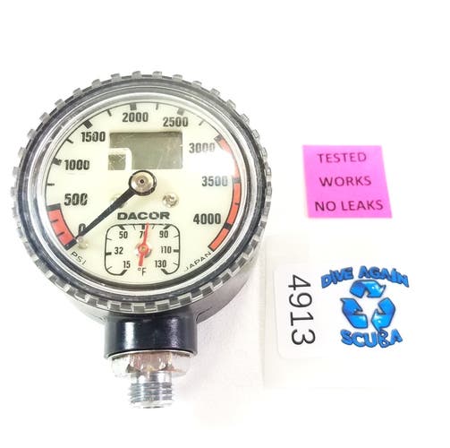 Dacor 4500 PSI SPG Pressure Gauge, Digital Bottom Timer Scuba Dive + Thermometer