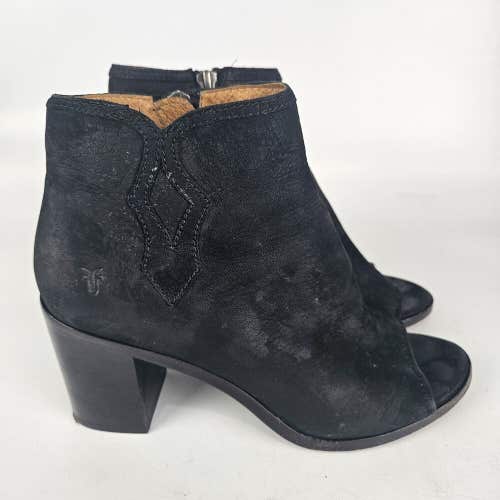 Frye Danica Women's Size: 8 M Black Suede Open Toe Booties Shoe Heel