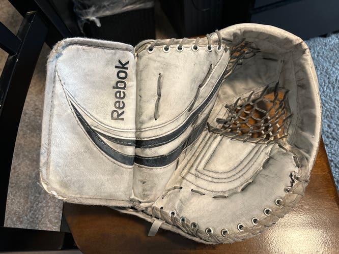 Used Intermediate Reebok 9k ice Hockey Goalie glove  designed by Lefevre