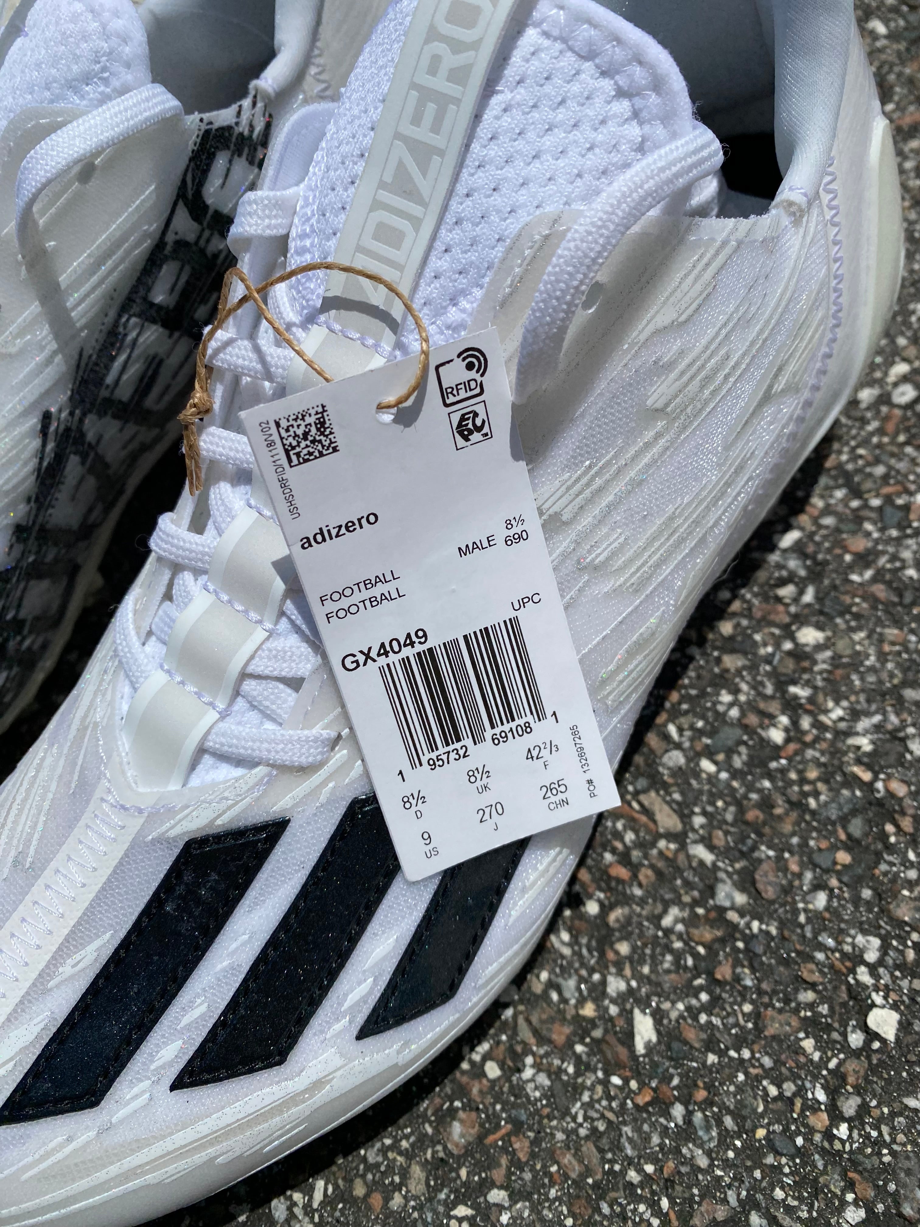 Adidas adizero football cleats white black men's size 9