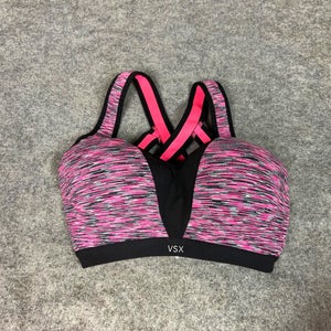 Victorias Secret Women Sports Bra 32D Pink Black Cross Back Padded Athleisure