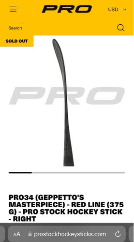 PRO34 (GEPPETTO'S MASTERPIECE) - RED LINE (375 G) - PRO STOCK HOCKEY STICK - RIGHT 70 Flex