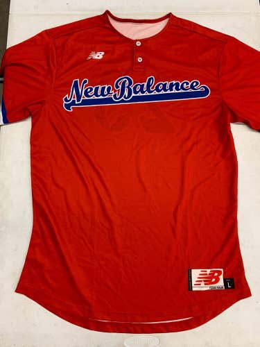 New Balance Short Sleeve Baseball Henley Jersey Men's L Red Blue #23 Mock Mesh