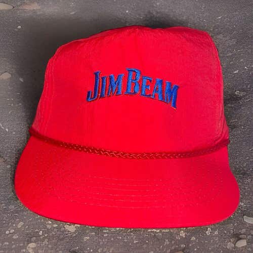 Vintage Jim Beam Embroidered Snapback Red Nylon Rope Cap Hat