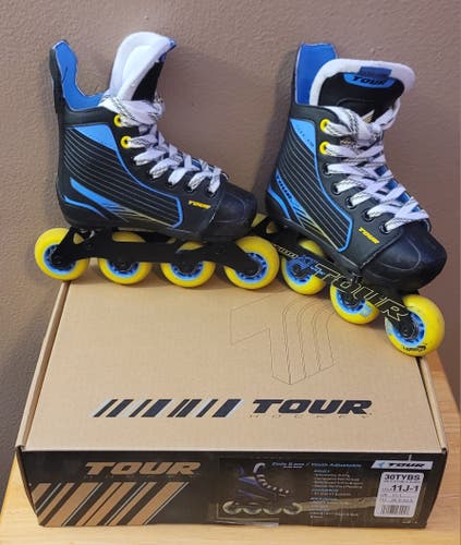 TOUR Code9.one Youth Adjustable Roller Inline Hockey Skate Used Sz 11J-1