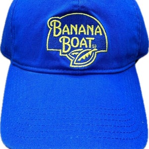 VINTAGE Banana Boat Hat Cap Strapback Blue Yellow Sunscreen Beach  Adult