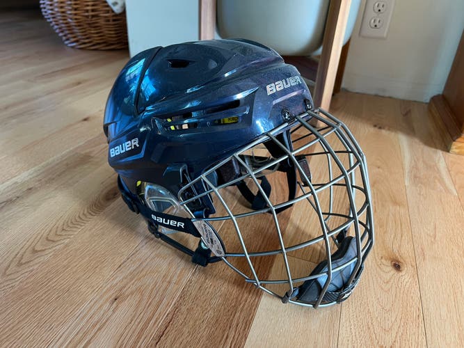 Navy Medium Bauer Re-Akt Combo Hockey Helmet with Cage Senior ReAkt Re Akt