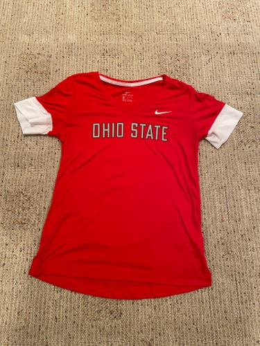 Red Nike Ohio State Women's Dri-Fit V-Neck Shirt M