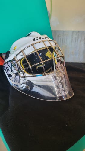 Used Youth CCM Axis 1.5 Goalie Mask and Dangler