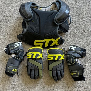 Used STX Stallion 100 Shoulder Pad (Size M), Gloves (Size L/13") and Elbow Pads