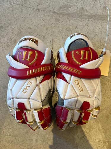 DU Red Used Warrior EVO QX Lacrosse Gloves Large