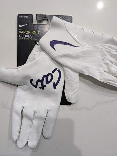 Nike Vapor Knit 4.0 Football Gloves NCAA White K-State Cats FN5272-149 Size XL