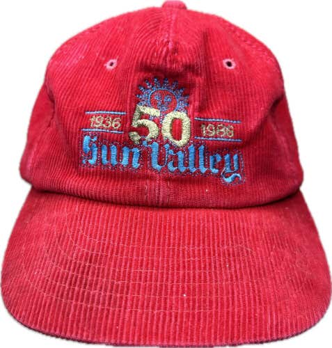 Vintage Yupoong Red Corduroy Sun Valley Snapback Hat 1980s