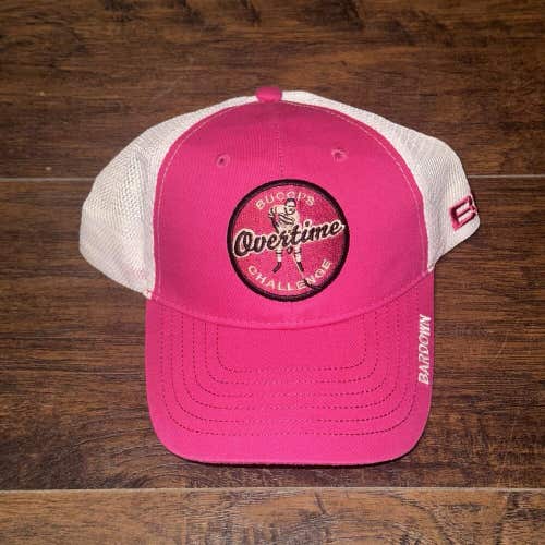 Bucci's Overtime Challenge Hat Cap Mesh Back Pink White John Buccigross Hockey