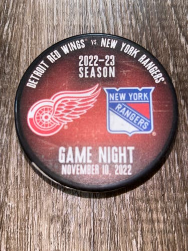 GAME NIGHT PUCK DETROIT RED WINGS VS NEW YORK RANGERS  11/10/2022