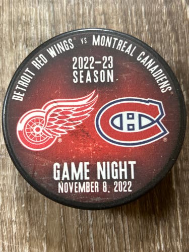 GAME NIGHT PUCK DETROIT RED WINGS VS  MONTREAL CANADIANS 11/8/ 2022