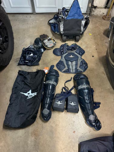 Custom Allstar navy and grey adult catchers gear.