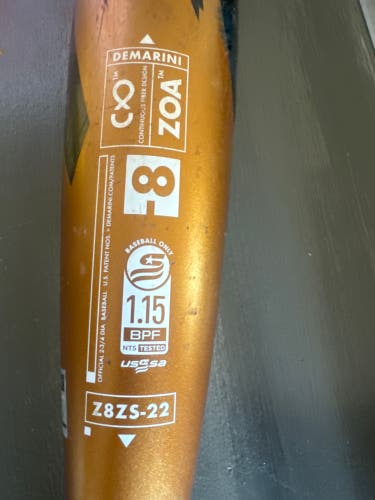 Used 2022 DeMarini USSSA Certified Composite 22 oz 30" Zoa Bat