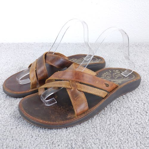 Olukai Paniolo Sandals Womens 11 Flip Flop Thong Brown Leather Beach