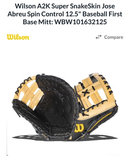 Wilson A2K Super SnakeSkin Jose Abreu Spin Control 12.5" Baseball First Base Mitt: WBW101632125