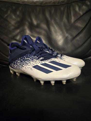 Adidas Adizero Scorch Football Cleats White & Navy Blue Size 10