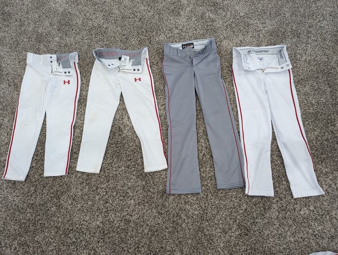 Lot of 4 Pair Used Small Youth Under Armour (3) & Champro (1) Game Pants