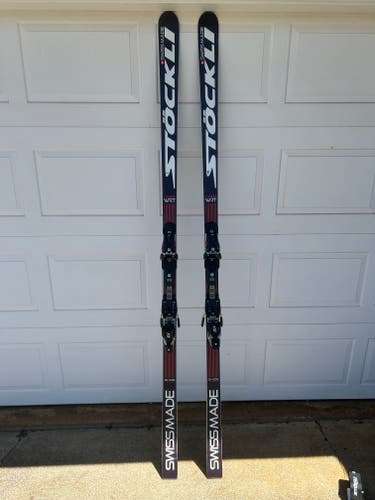 Used Stockli 218cm DH Racing Skis With Bindings Max Din 20