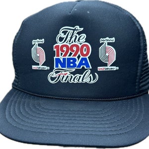 VTG 90s Portland Trail Blazers 1990 NBA Finals Mesh Snapback Trucker Hat Black
