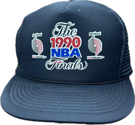 VTG 90s Portland Trail Blazers 1990 NBA Finals Mesh Snapback Trucker Hat Black