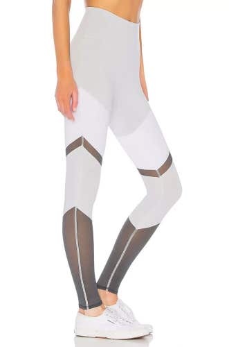 Alo Yoga High Waist Sheila Dove Gray White Mesh Stretch Active Legging - Size M