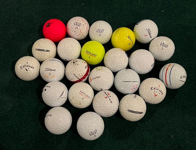 Lot Of 24 (2 Dozen) Used Golf Balls Of Mixed Brands & Grades (Check Description)