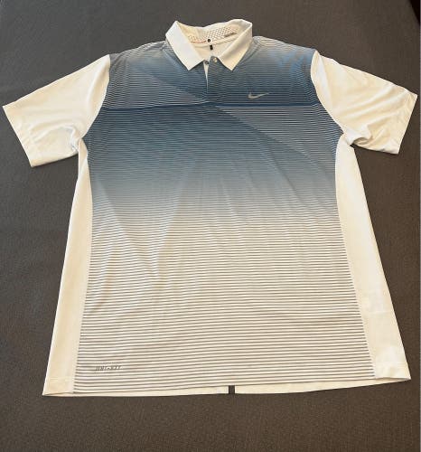 Nike Tiger Woods Collection white/blue polo. Mens Large