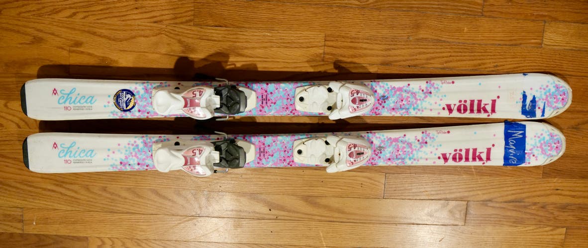 Used Kid's Volkl Chica 110 cm All Mountain Skis With Bindings