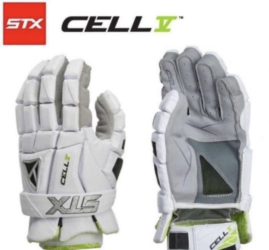 New STX Cell V 12” Lacrosse Gloves Lax Medium M White New with tags NWT