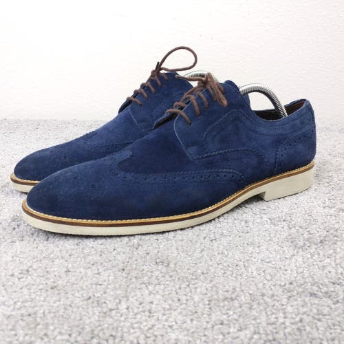 Hugo Boss Wingtip Dress Shoes Mens 8.5 Suede Oxford Derby Lace Up Blue Cortios