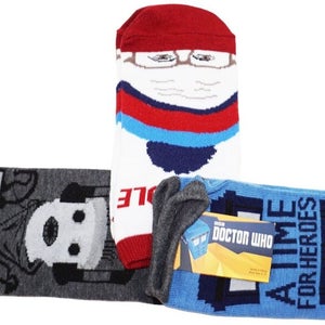 3 Pairs Vintage Doctor Who Multi Theme - Adult 7-12 Low Cut Socks 2009 - Style 7